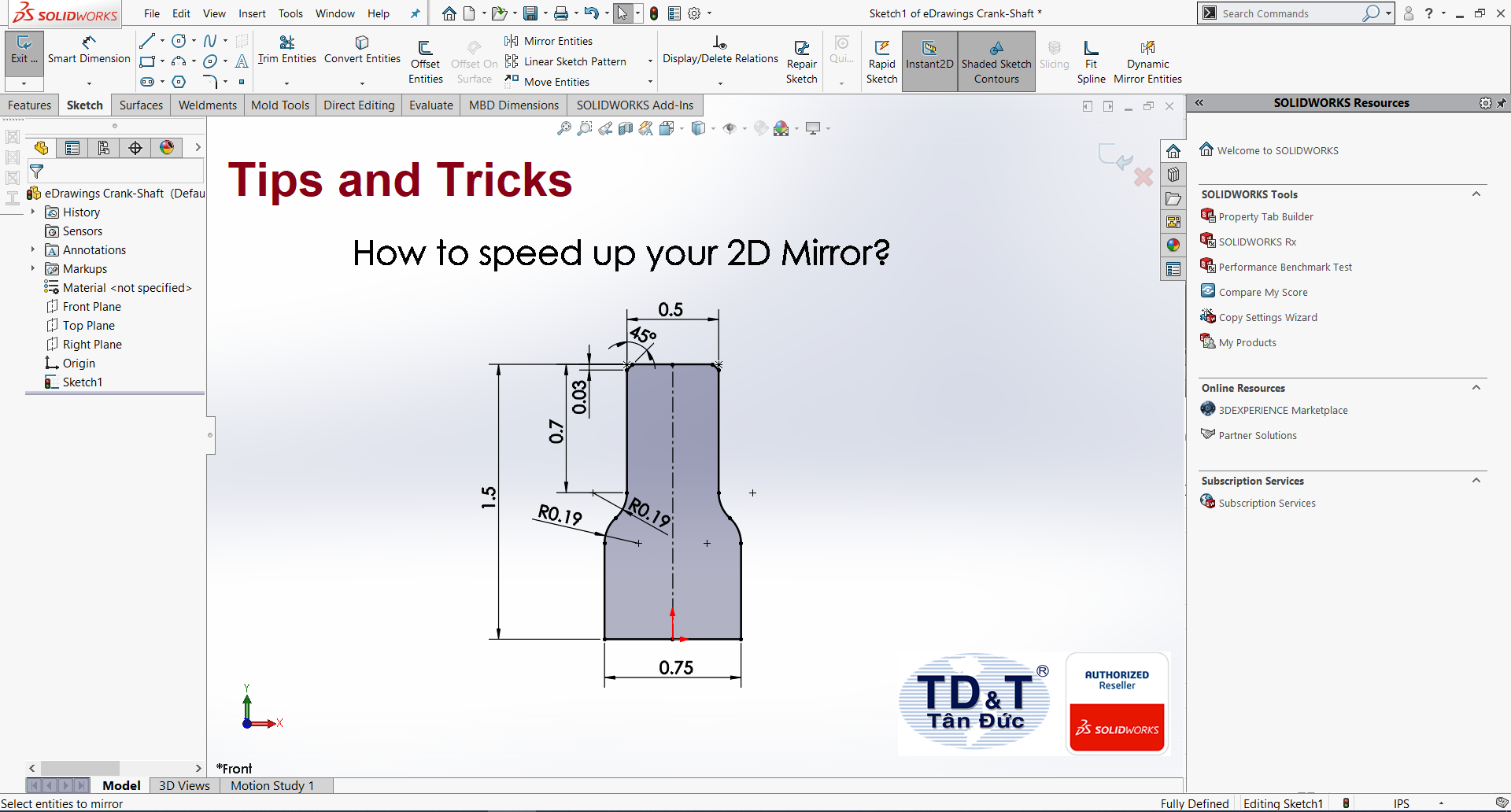 TĂNG TỐC THIẾT KẾ VỚI THAO TÁC LỆNH MIRROR TRONG 2D SKETCH